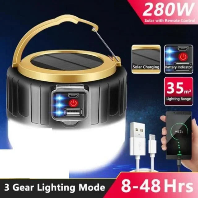 Outdoor Solar LED Camping Lights USB Rechargeable Tent Portable Lanterns Emergency Lights For Fishing Barbecue Camping Lighting