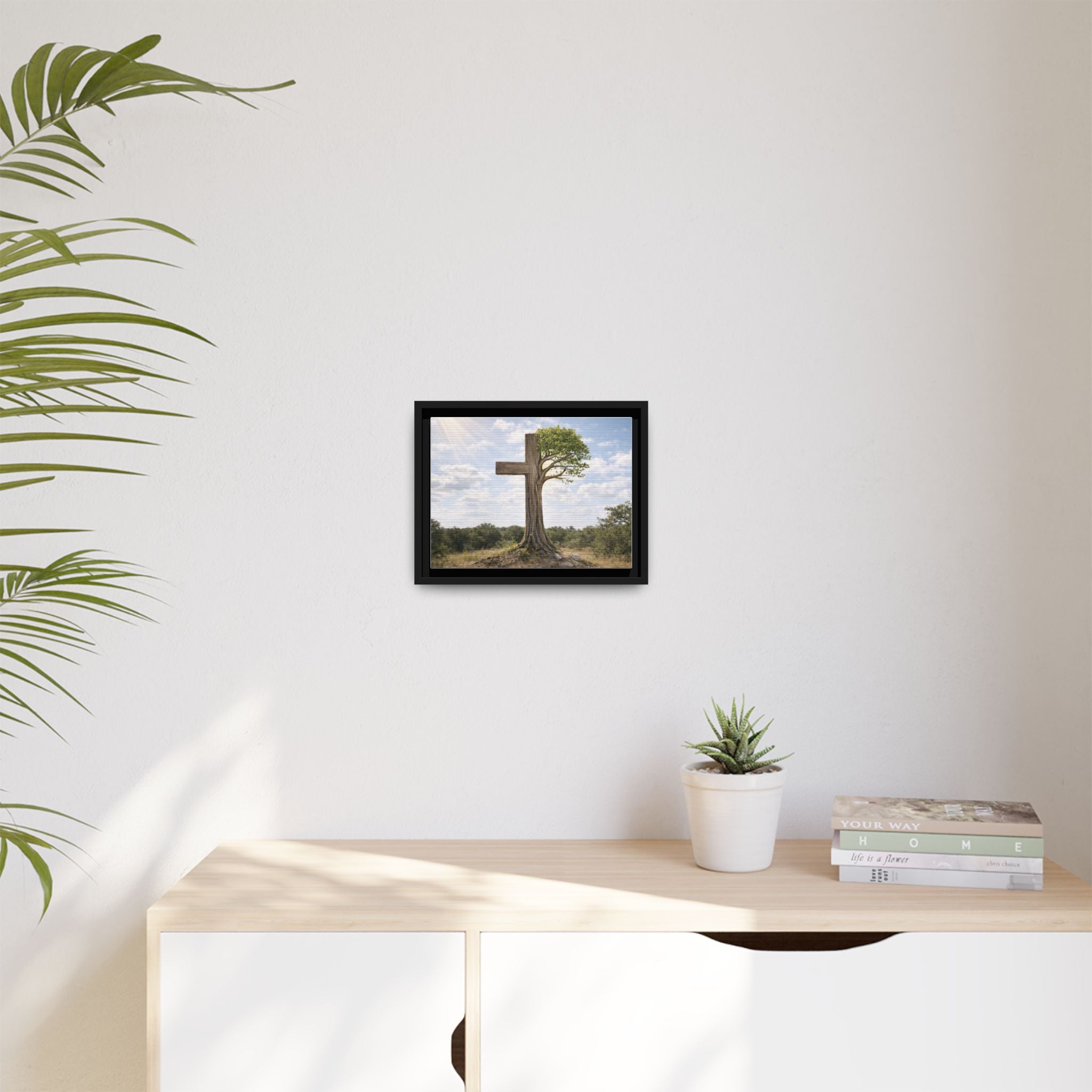 Framed Canvas Art — Tree Cross Landscape Spiritual Wall Decor