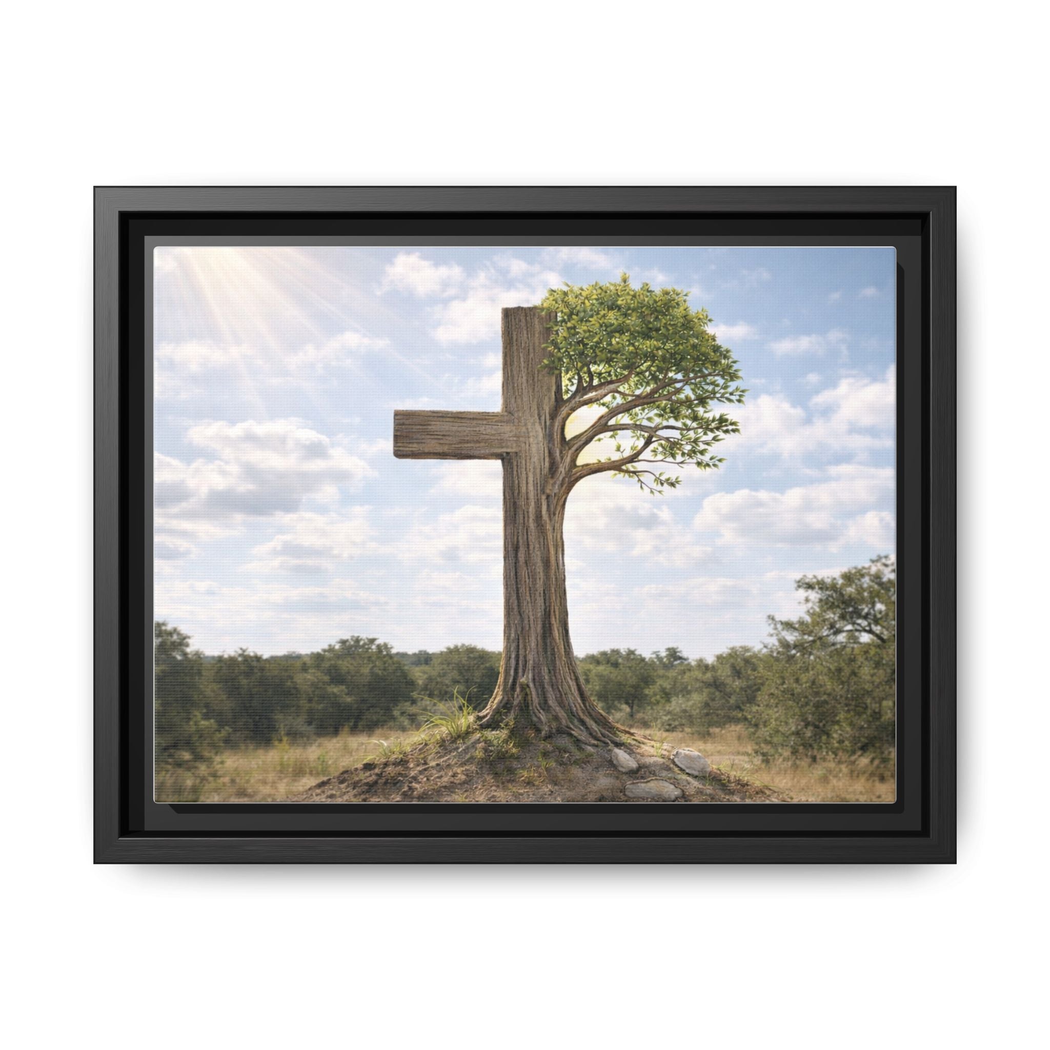 Framed Canvas Art — Tree Cross Landscape Spiritual Wall Decor