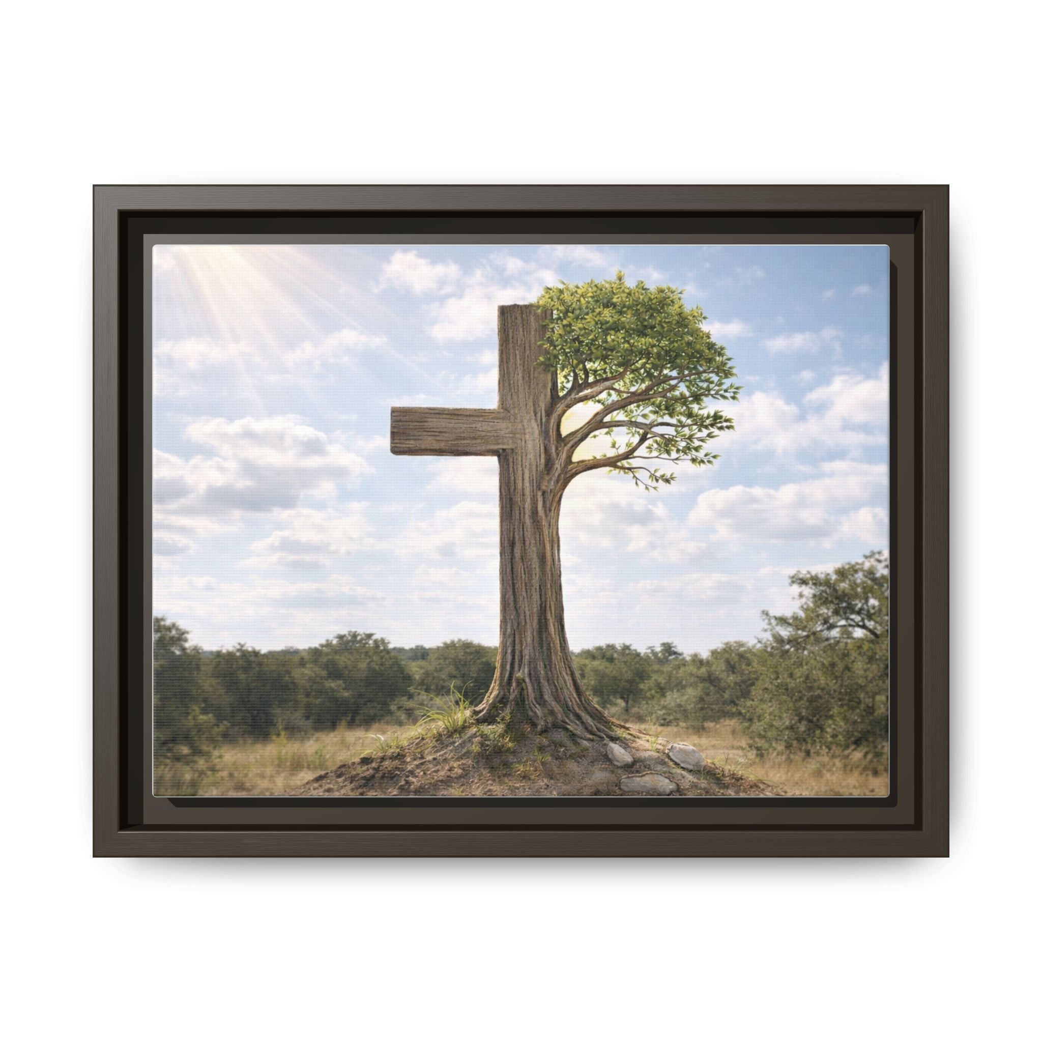 Framed Canvas Art — Tree Cross Landscape Spiritual Wall Decor