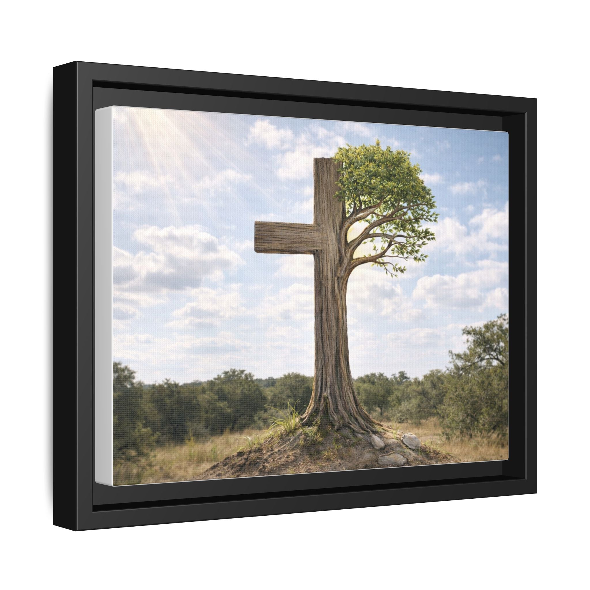 Framed Canvas Art — Tree Cross Landscape Spiritual Wall Decor