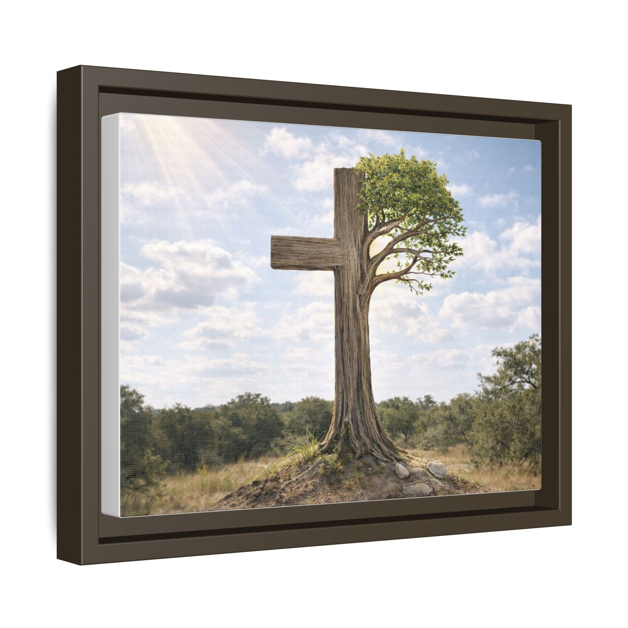 Framed Canvas Art — Tree Cross Landscape Spiritual Wall Decor