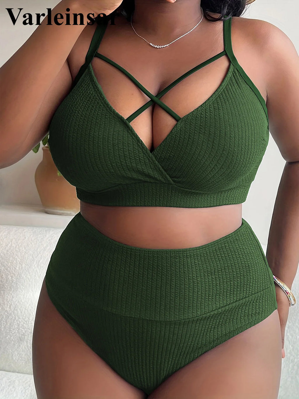Ribbed Plus Size Bikini Set (V4982)