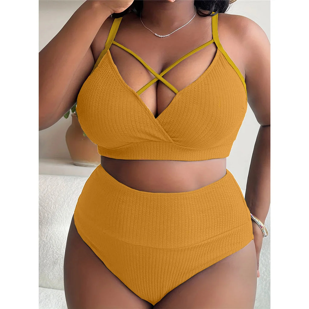 Ribbed Plus Size Bikini Set (V4982)