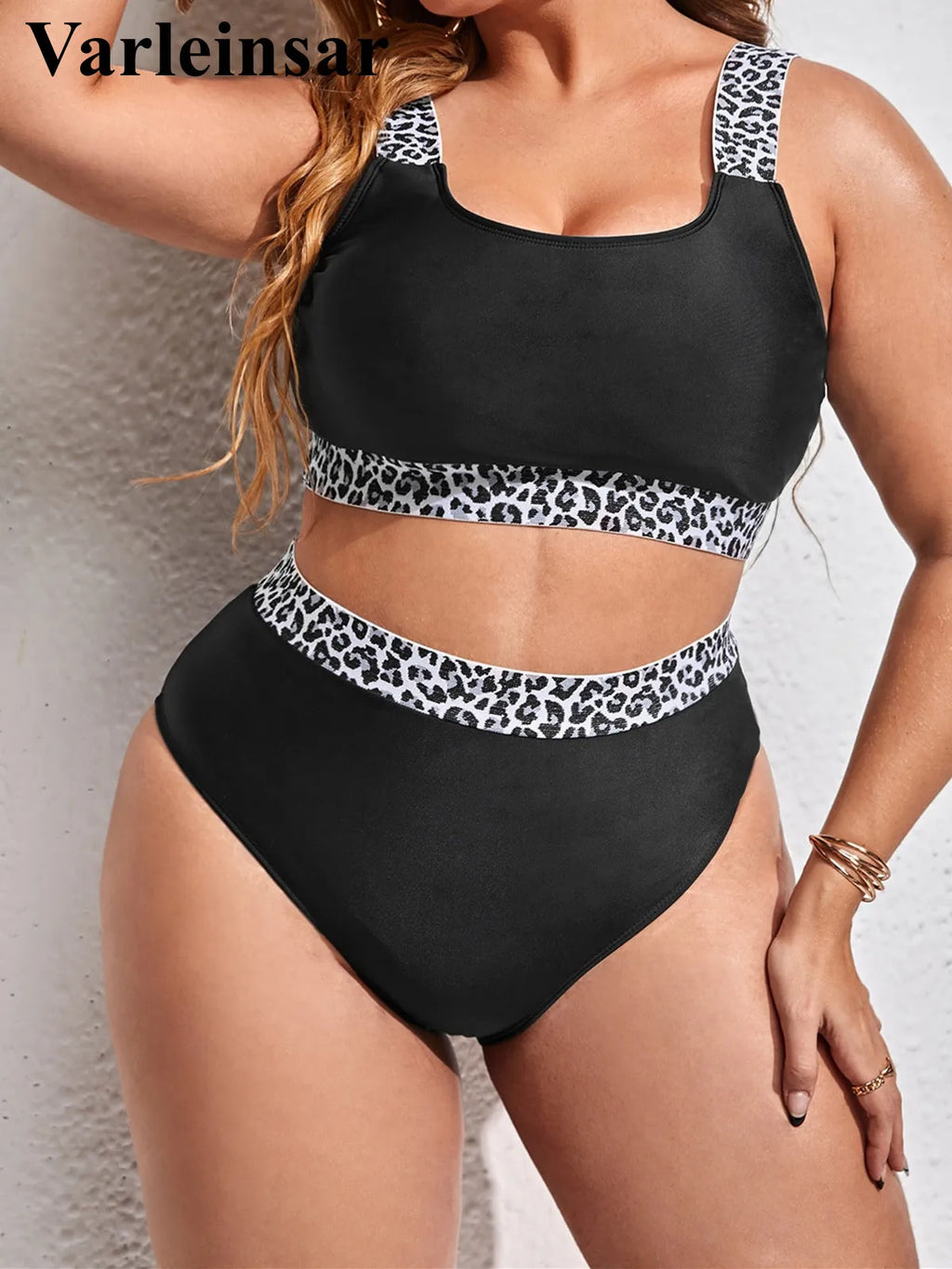 Color-Block Plus Size Bikini Set