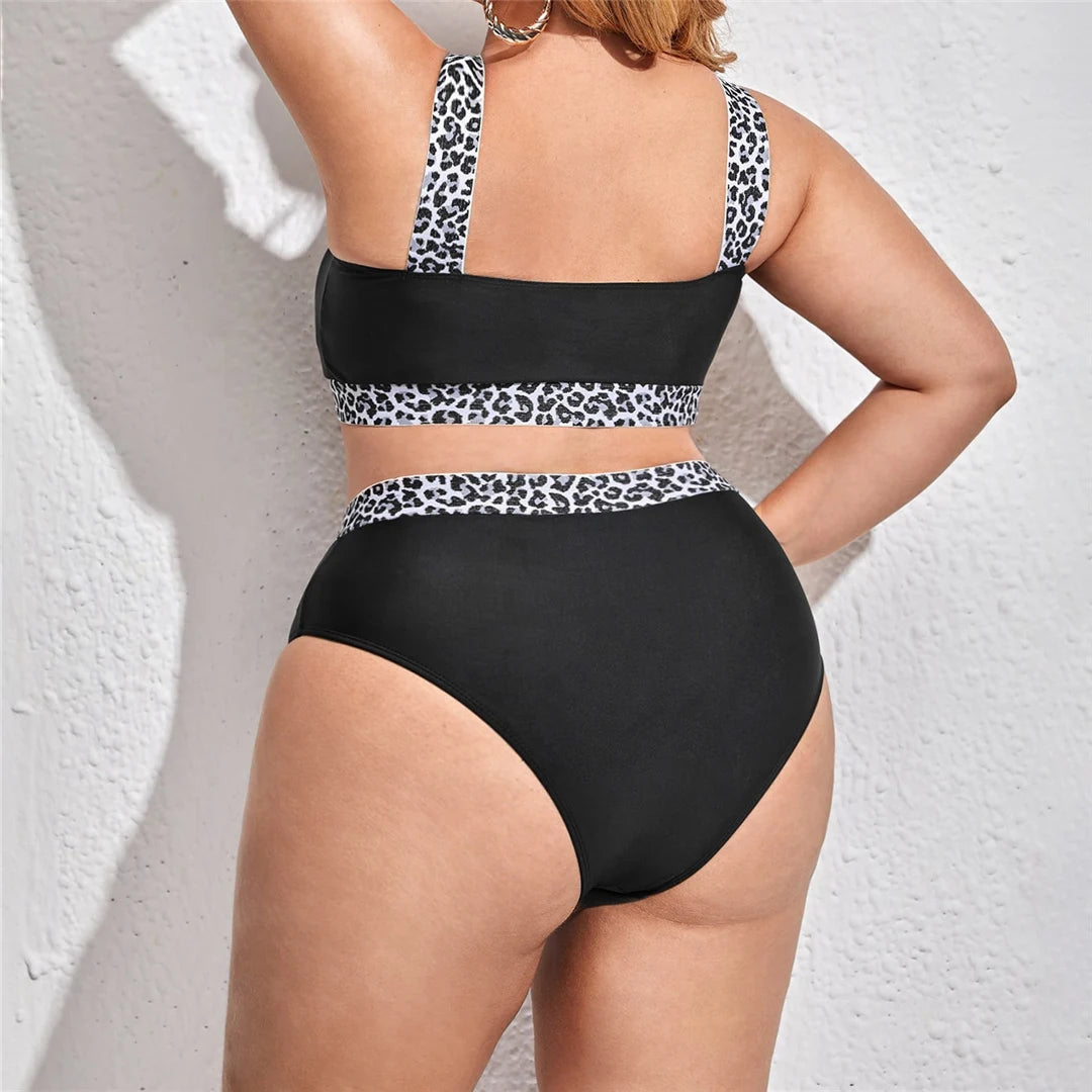 Color-Block Plus Size Bikini Set