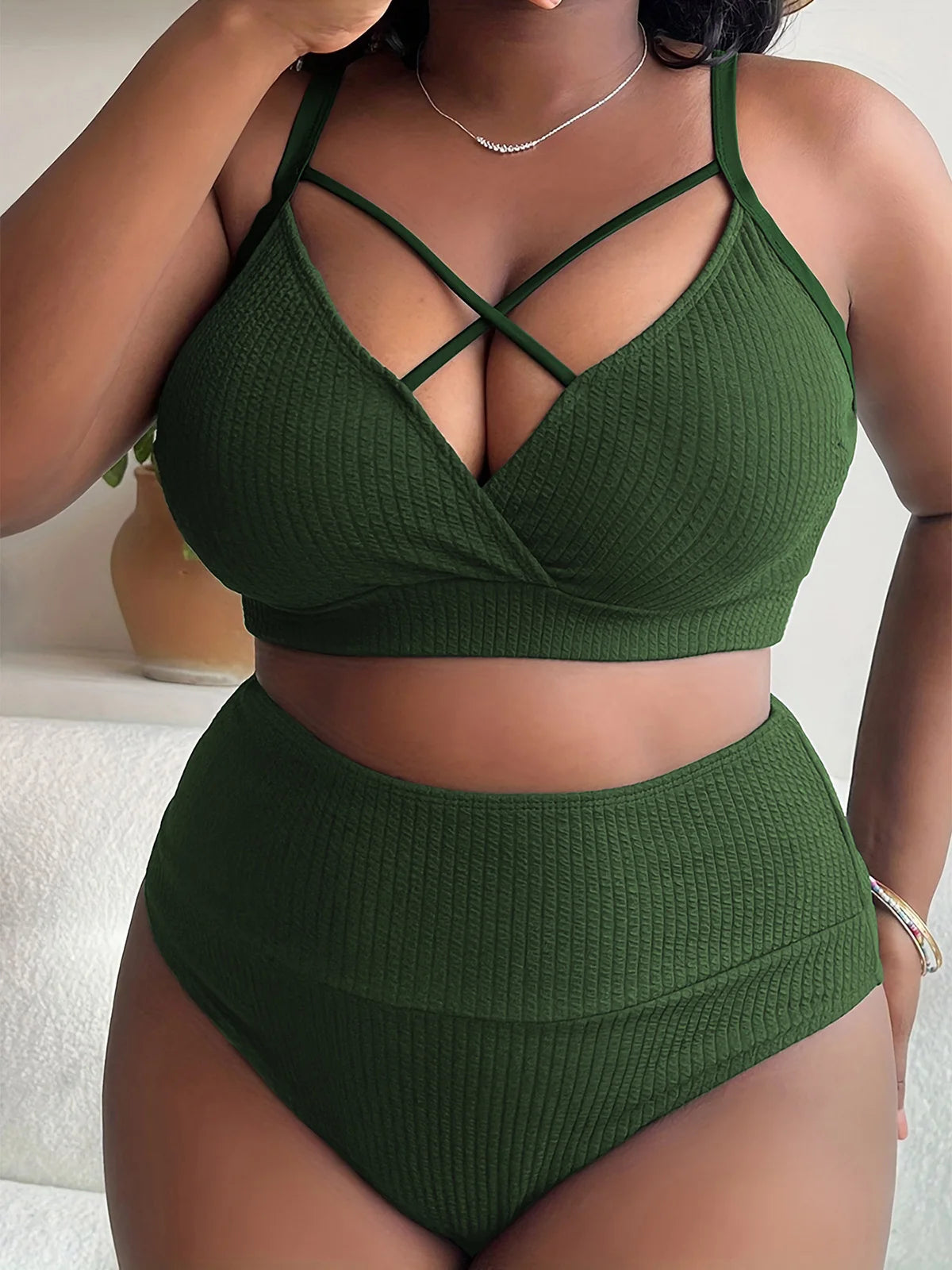 Ribbed Plus Size Bikini Set (V4982)