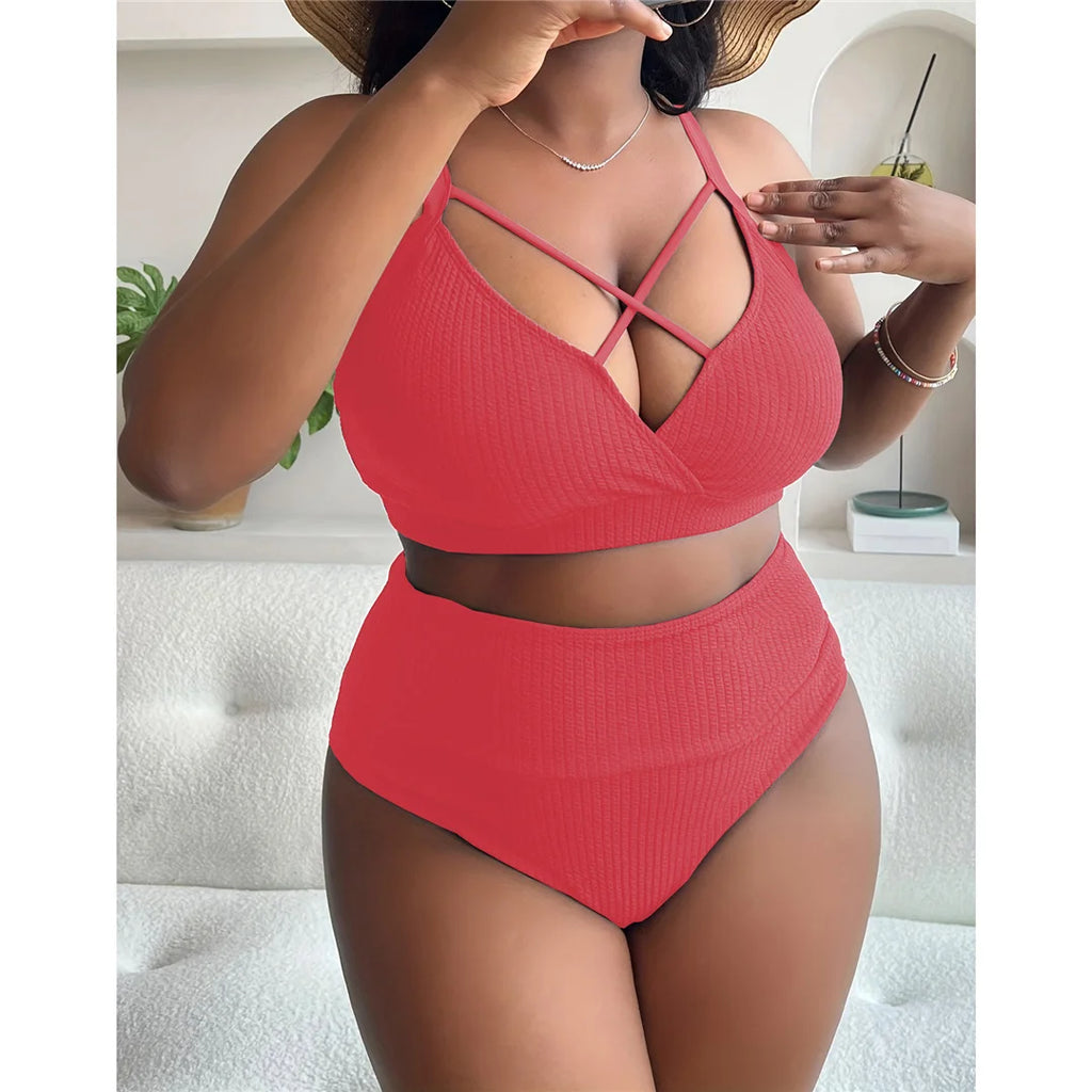 Ribbed Plus Size Bikini Set (V4982)