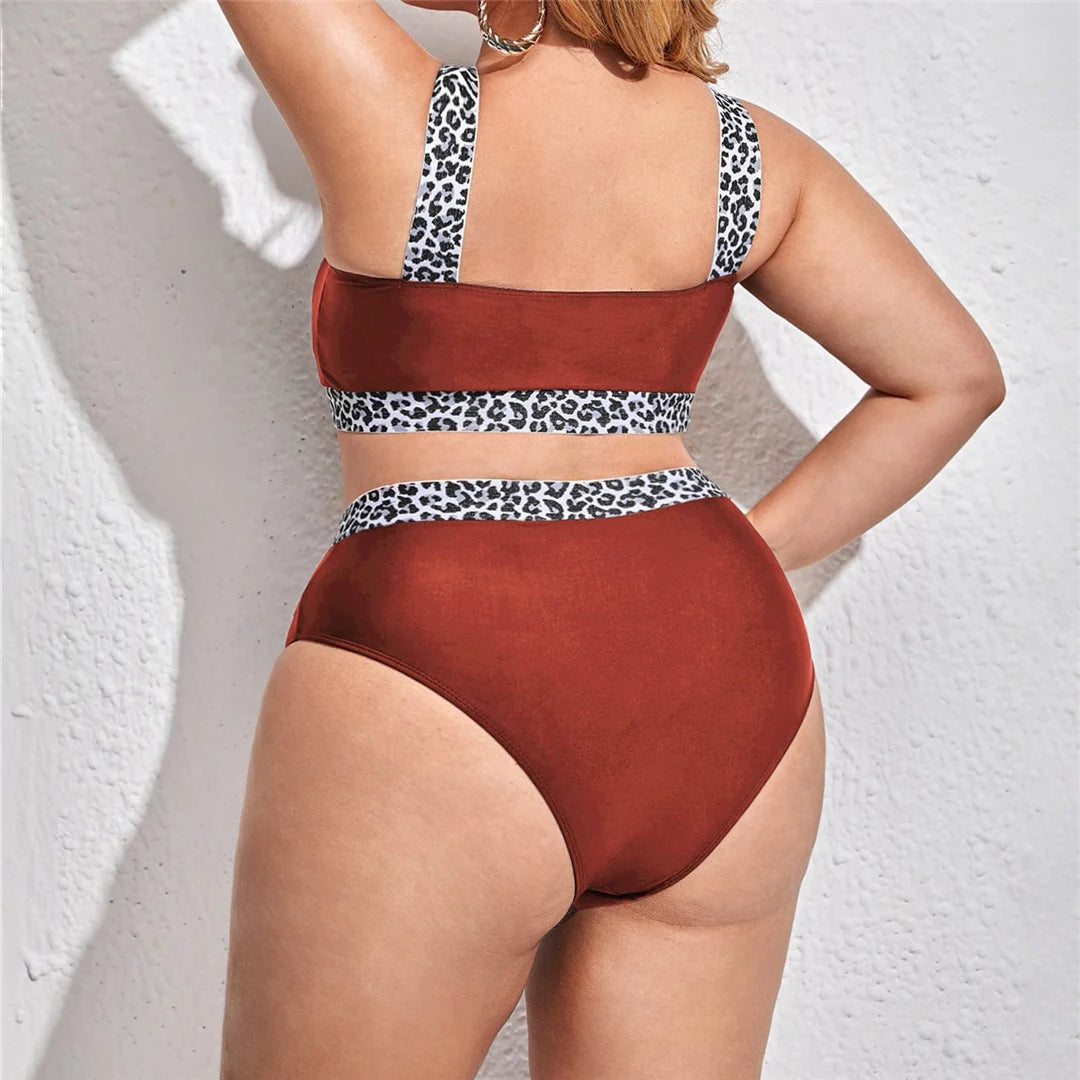 Color-Block Plus Size Bikini Set