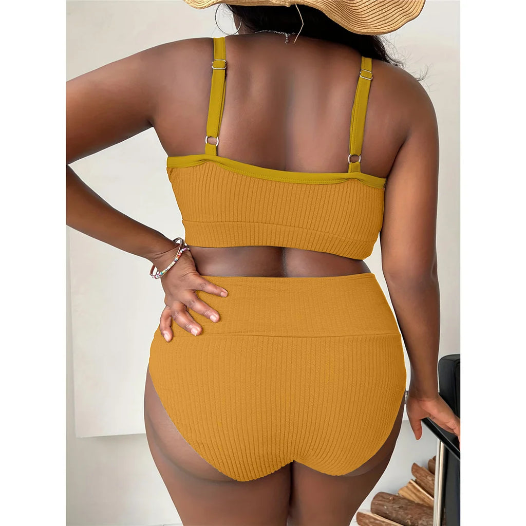 Ribbed Plus Size Bikini Set (V4982)