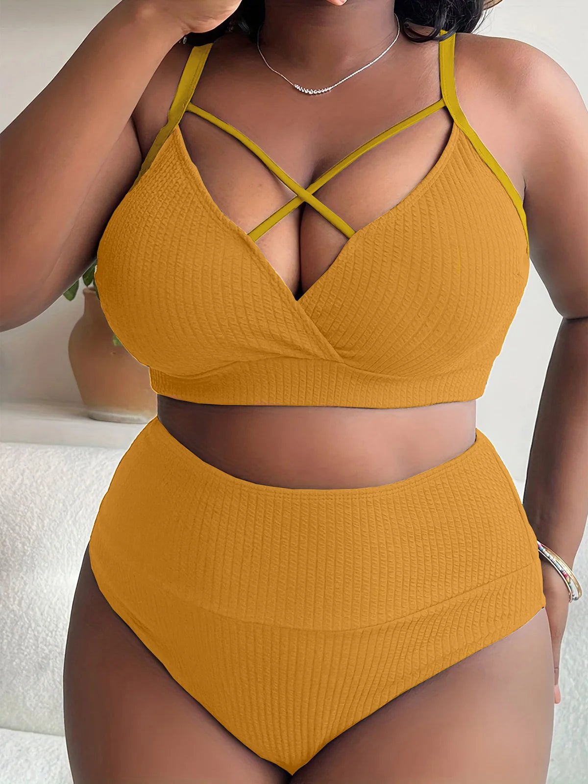 Ribbed Plus Size Bikini Set (V4982)