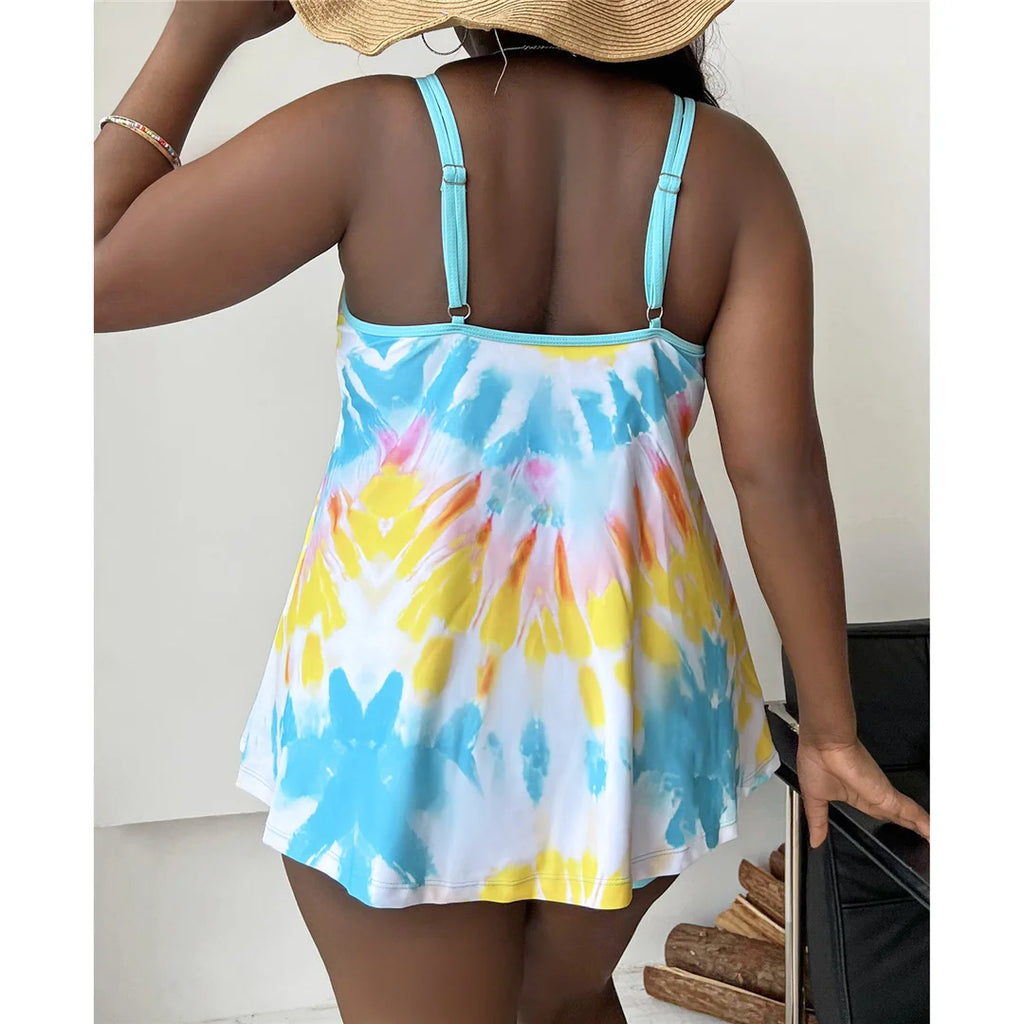 0XL - 4XL New Tie Dye Bikini Plus Size Large Size Swimwear Women Swimsuit Female Two-pieces Bikini set Bather Bathing Suit V4988