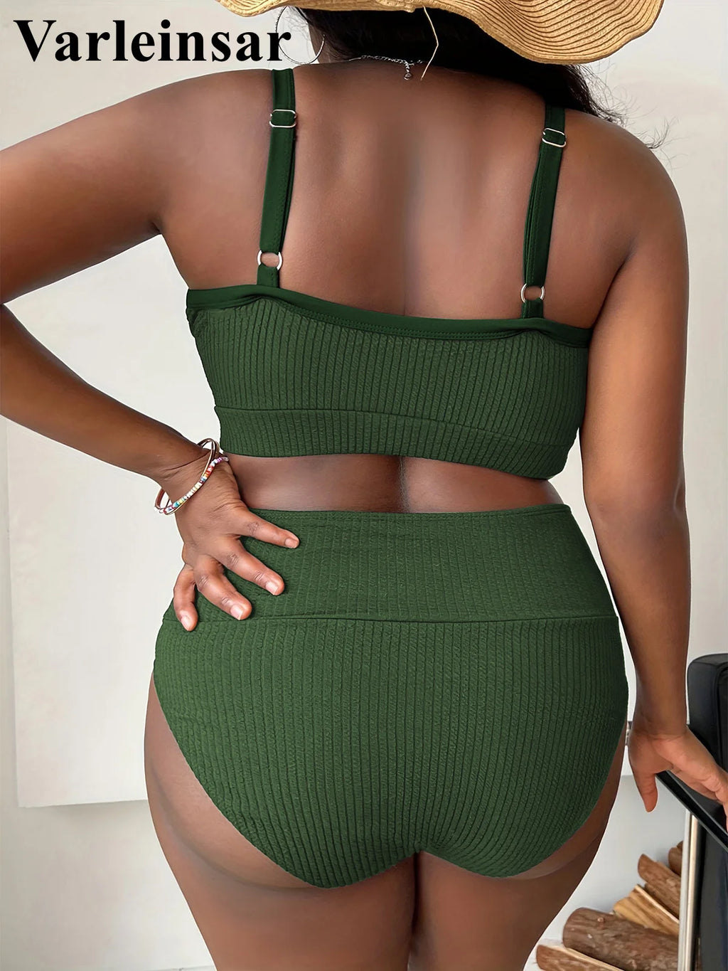 Ribbed Plus Size Bikini Set (V4982)