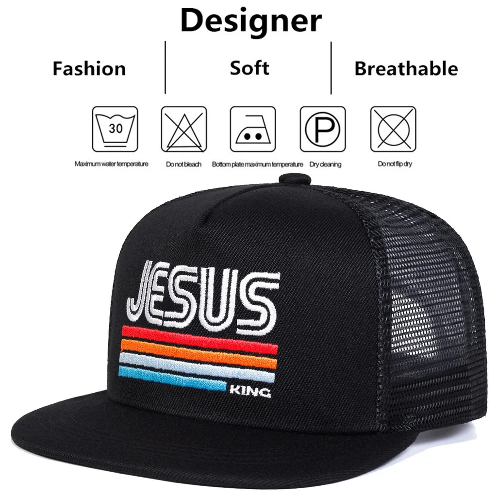 Unisex JESUS Letter Embroidery Hip-hop Net Hats Spring Summer Outdoor Adjustable Casual Baseball Caps Sunscreen Hat Sports Cap