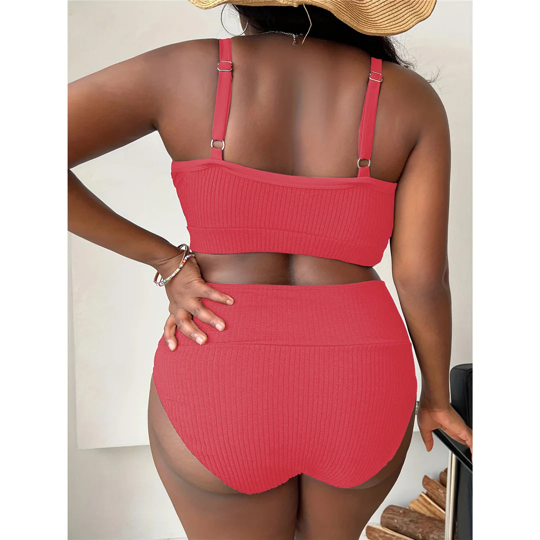 Ribbed Plus Size Bikini Set (V4982)