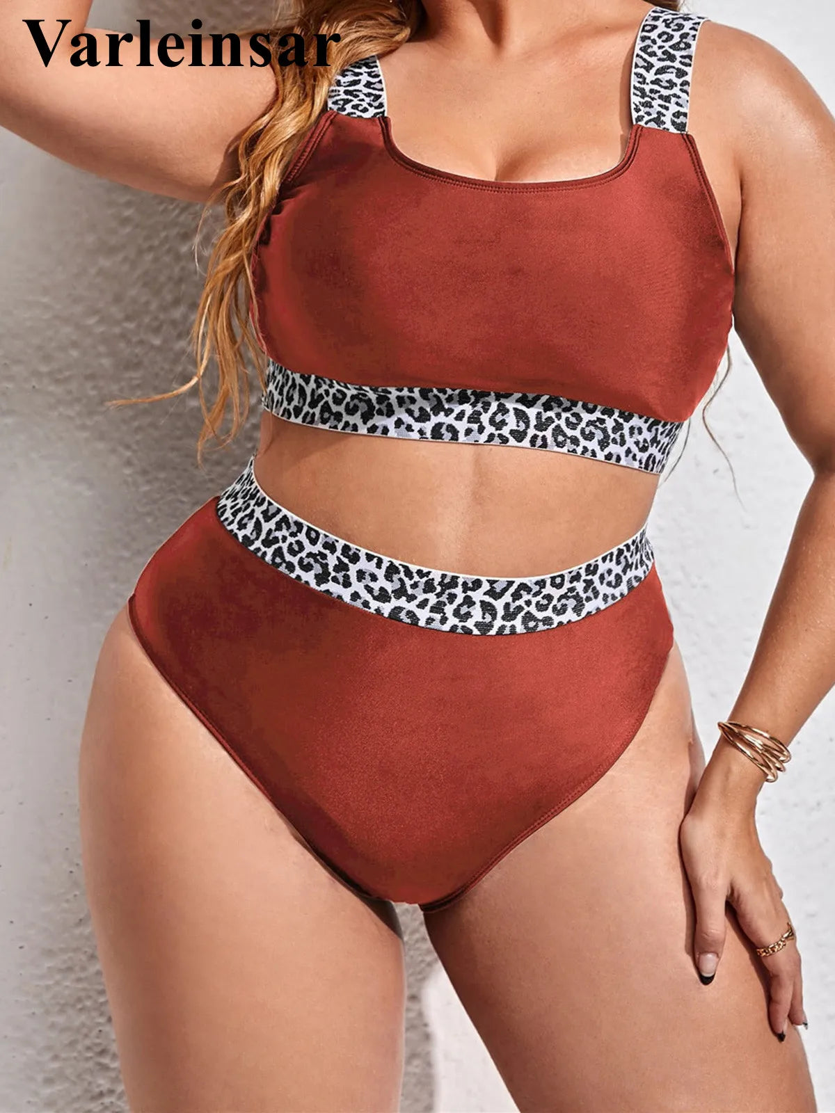 Color-Block Plus Size Bikini Set