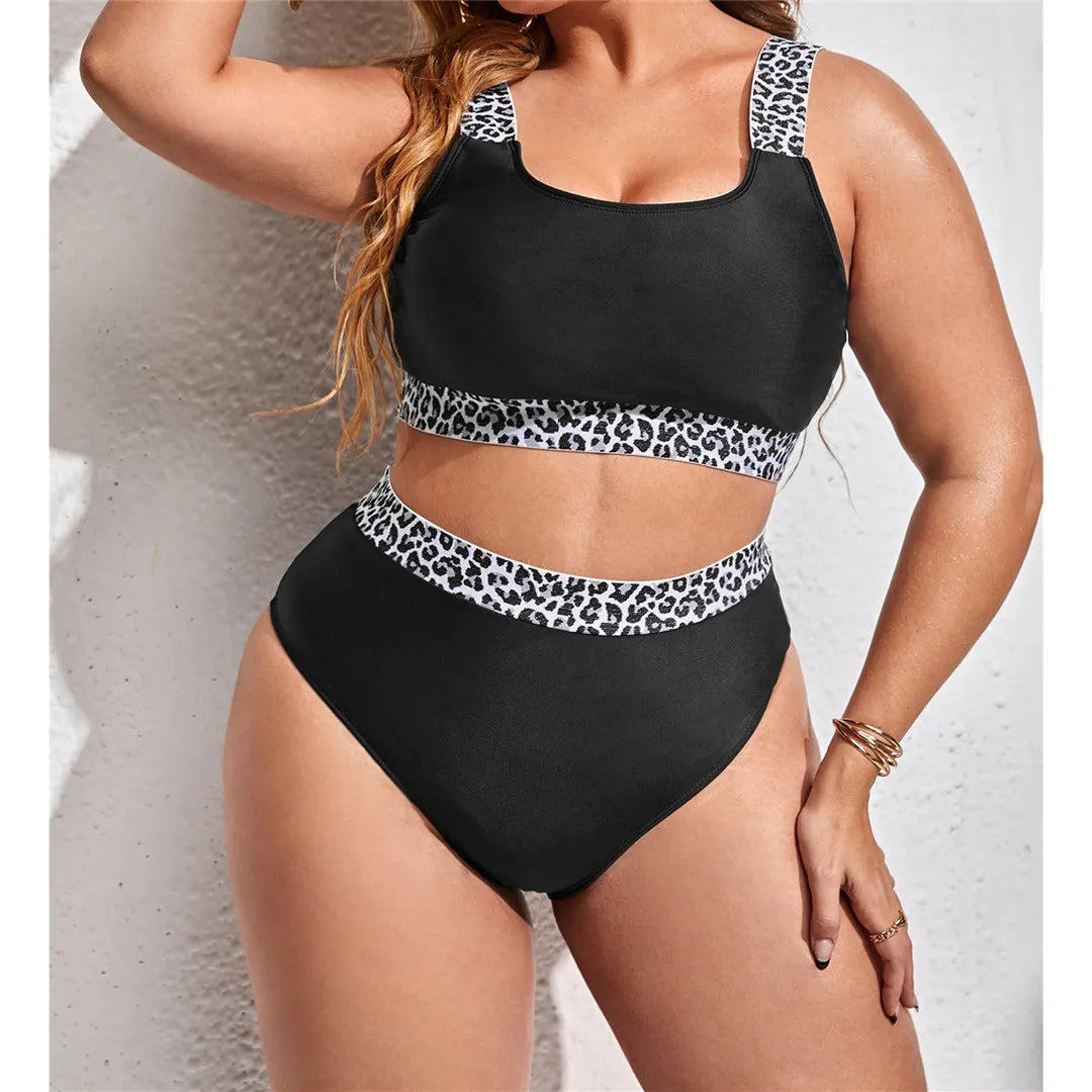 Color-Block Plus Size Bikini Set