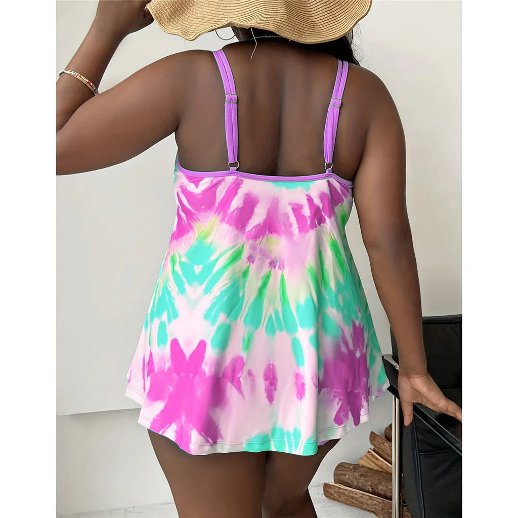 0XL - 4XL New Tie Dye Bikini Plus Size Large Size Swimwear Women Swimsuit Female Two-pieces Bikini set Bather Bathing Suit V4988