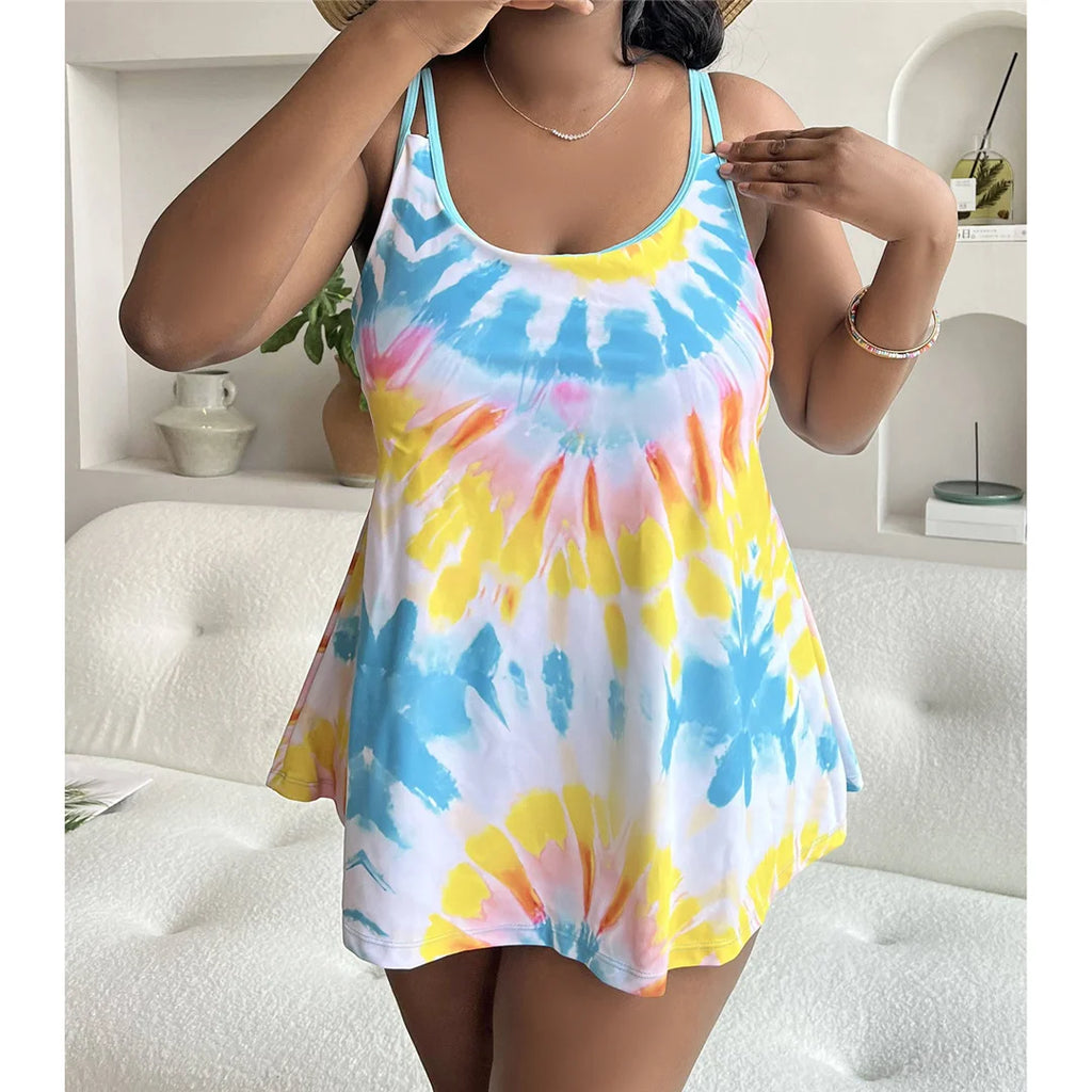 0XL - 4XL New Tie Dye Bikini Plus Size Large Size Swimwear Women Swimsuit Female Two-pieces Bikini set Bather Bathing Suit V4988