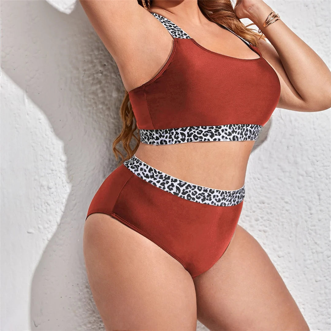 Color-Block Plus Size Bikini Set