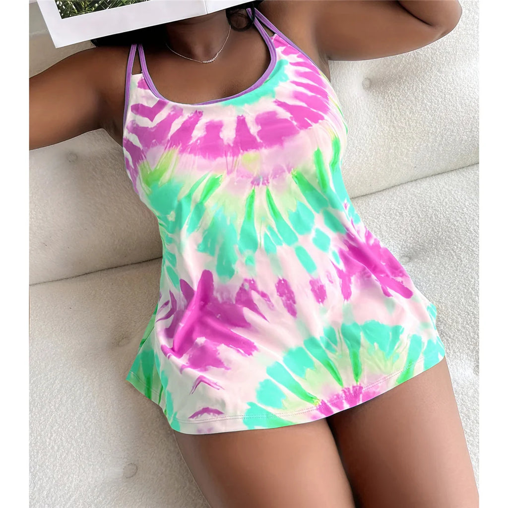0XL - 4XL New Tie Dye Bikini Plus Size Large Size Swimwear Women Swimsuit Female Two-pieces Bikini set Bather Bathing Suit V4988