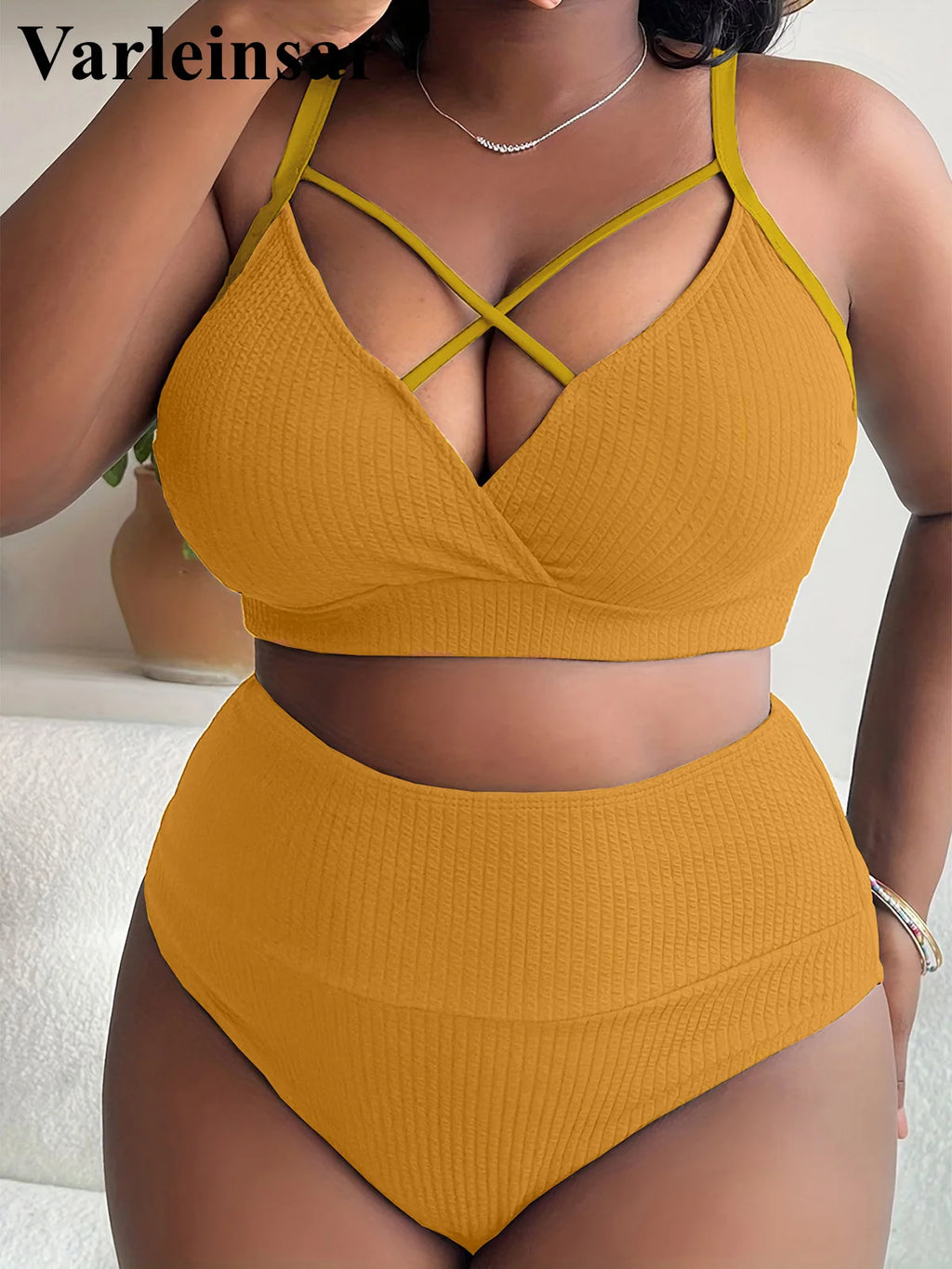 Ribbed Plus Size Bikini Set (V4982)