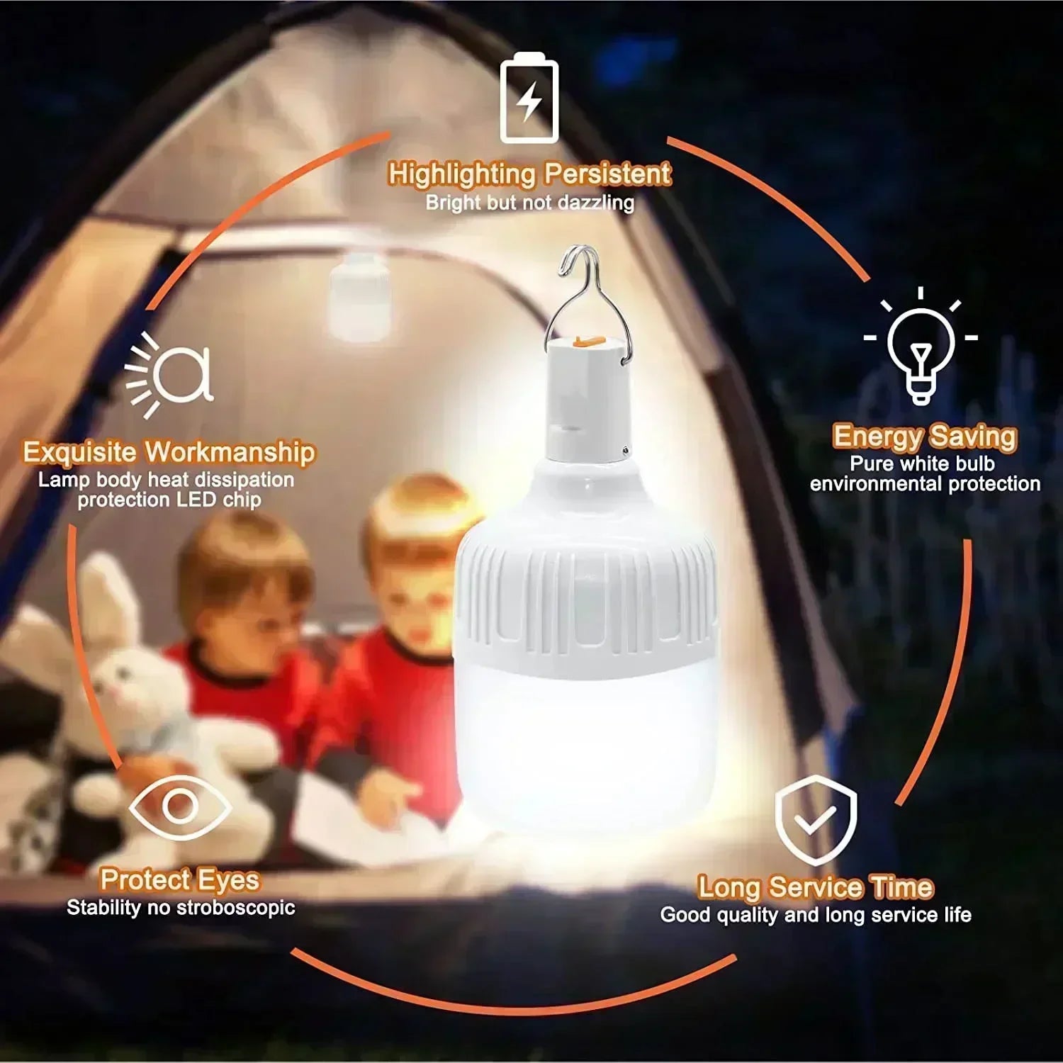 Portable Rechargeable LED Camping Light with Hook Dimmable Tent Lantern USB Charging Outdoor Emergency Multifunctional LED Lamp