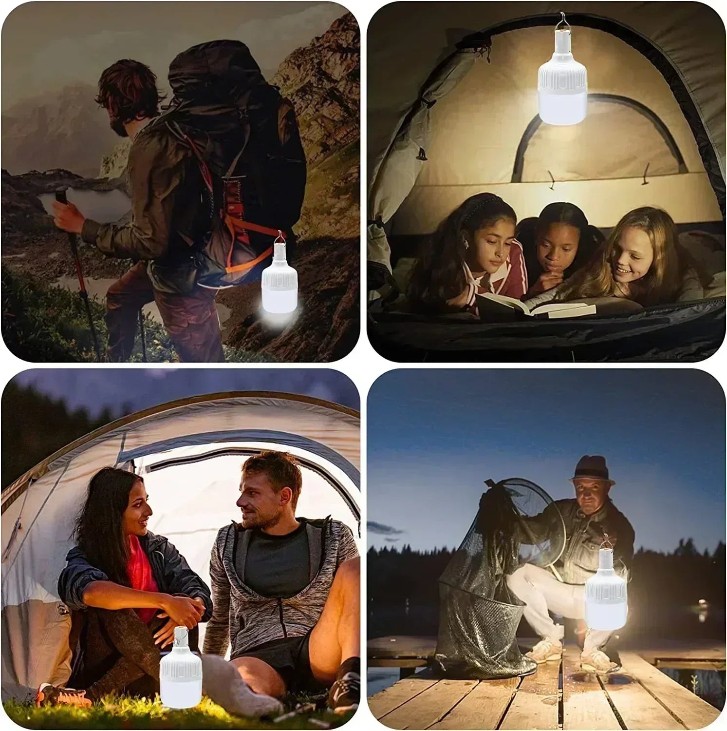 Portable Rechargeable LED Camping Light with Hook Dimmable Tent Lantern USB Charging Outdoor Emergency Multifunctional LED Lamp